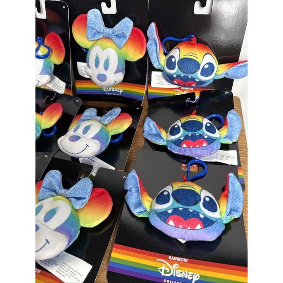 Rainbow Disney Collection Plush Lot NWT Stitch Mickey Mouse Minnie Backpack Clip - Picture 5 of 10